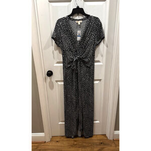 NWT Michael Kors Dress Black Wrap Tie Black White Spots Short Sleeve Womens XL